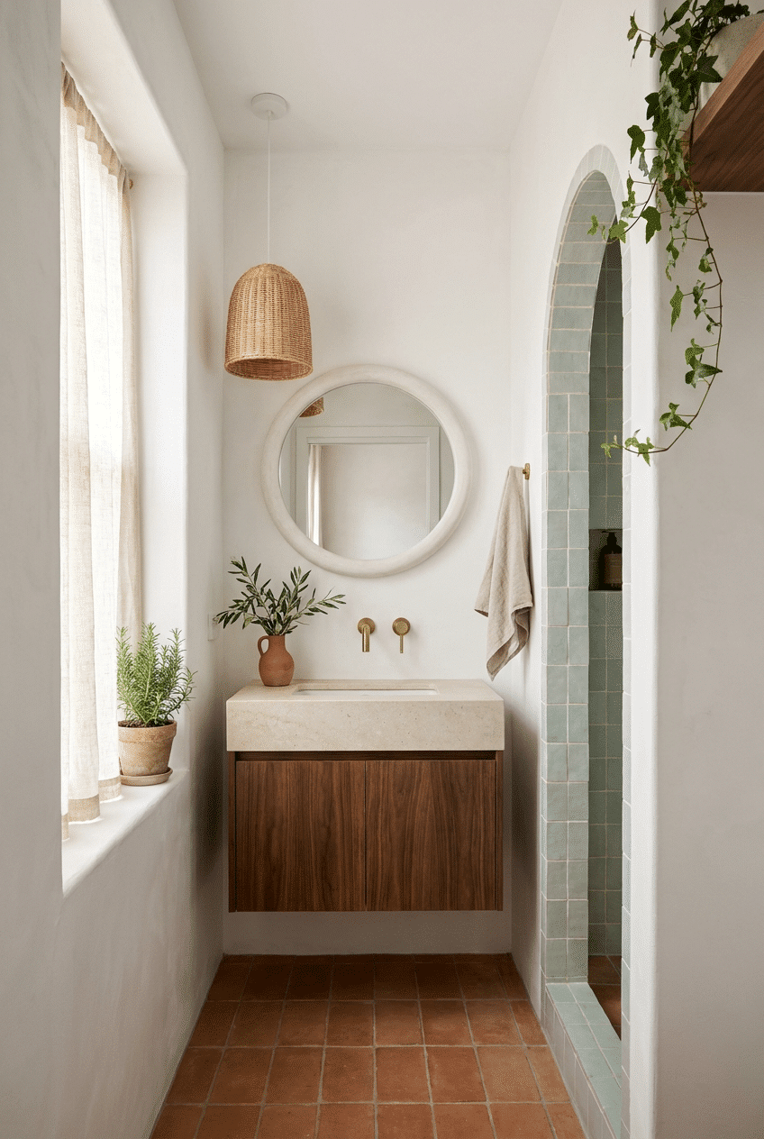 12. Mediterranean Inspired Bathroom Designs for Small Bathrooms with Greenery