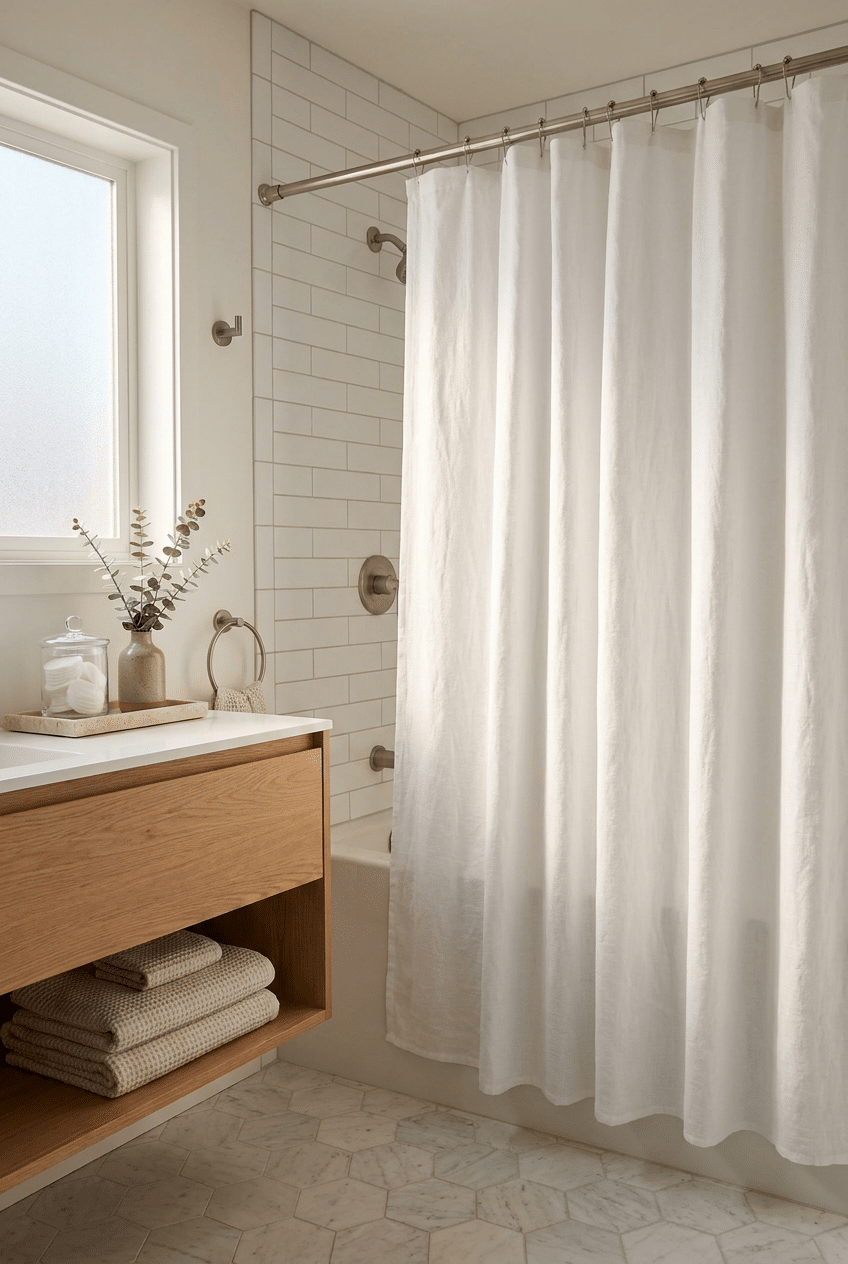 1. Classic White Linen Shower Curtains for a Timeless Look