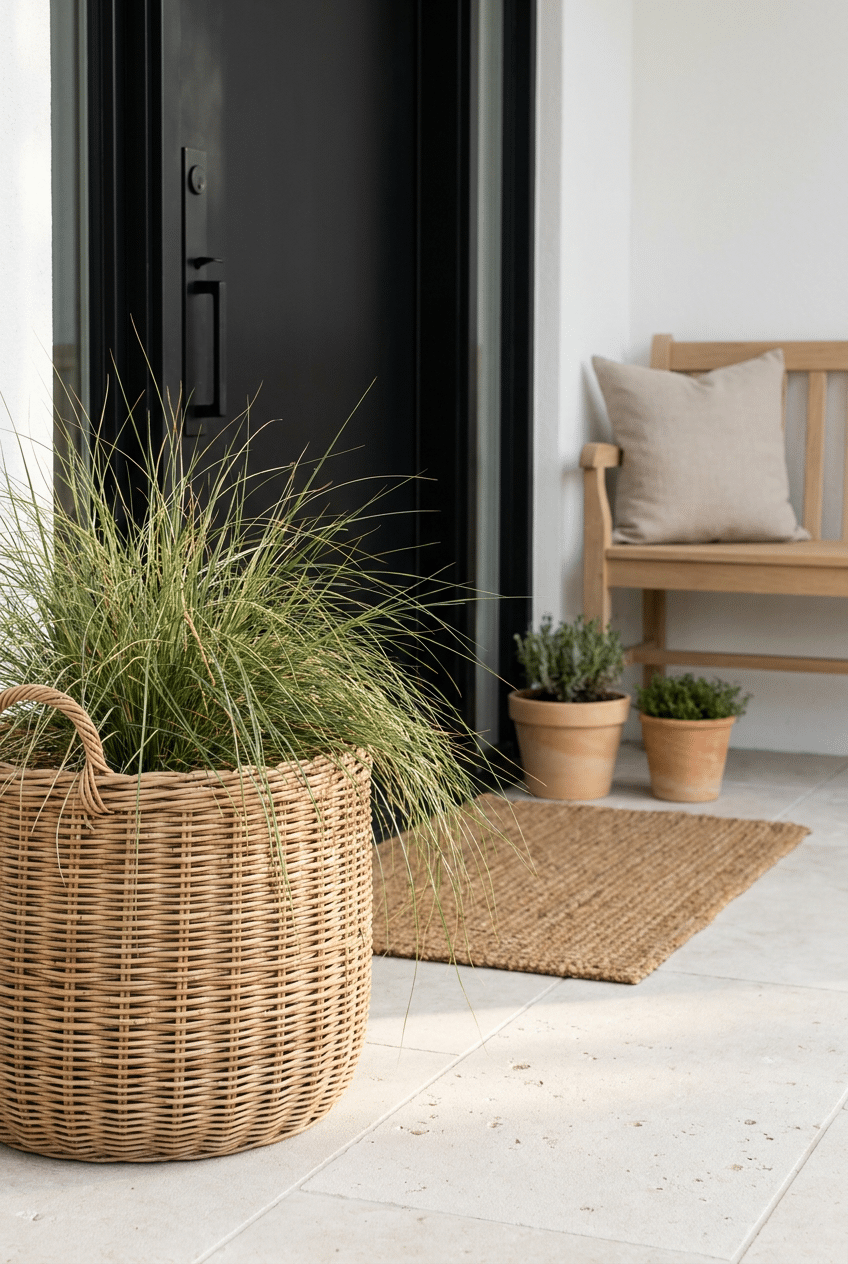 11. Dramatic Ornamental Grasses Wicker Basket Planter