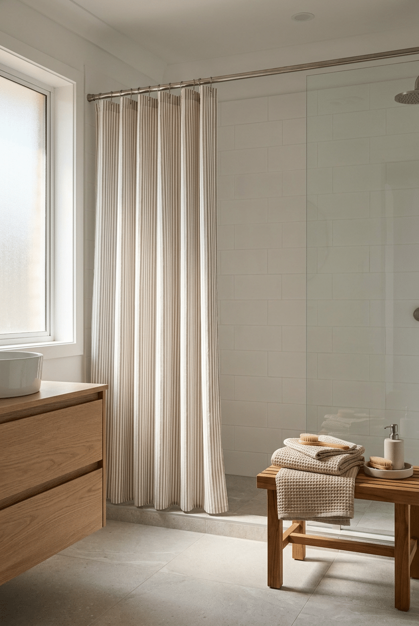 3. Neutral Stripe Shower Curtains for a Timeless Look