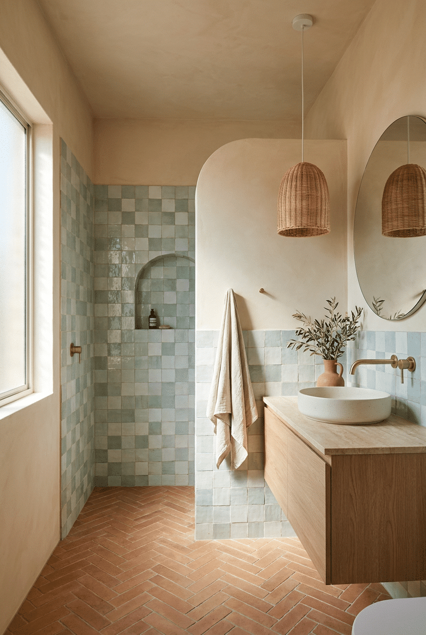 6. Mediterranean Inspired Bathroom Designs for Small Bathrooms Using Zellige Tiles