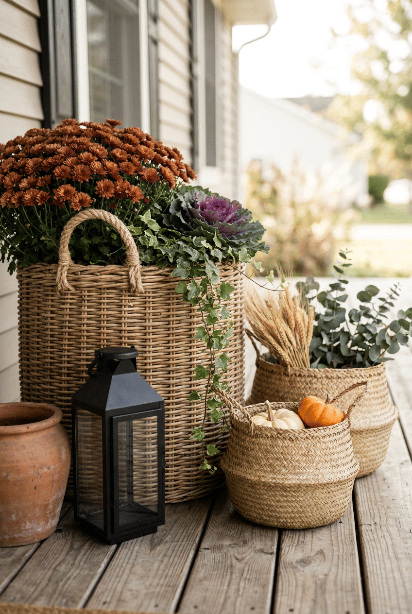 6. Seasonal Fall Mix Wicker Basket Planter