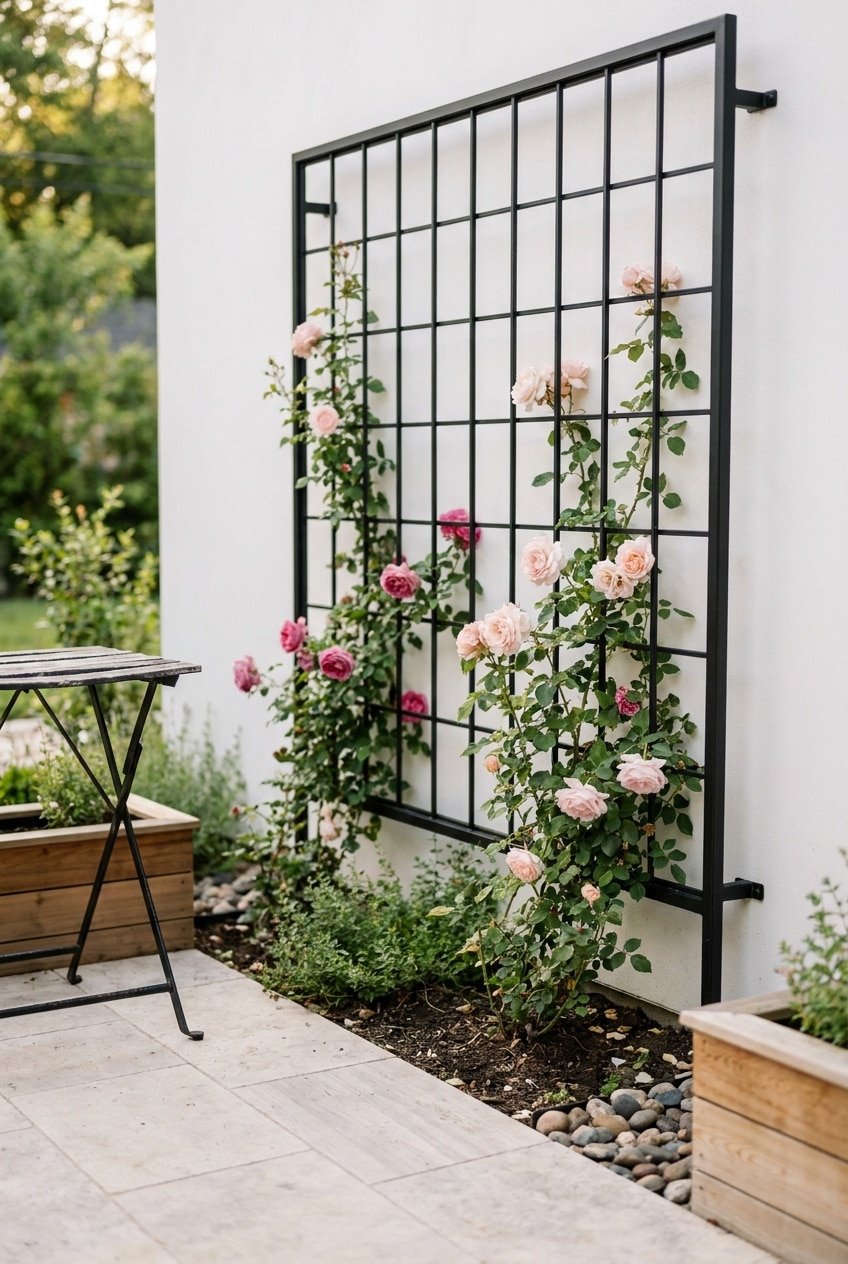 8. Modern Black Steel Climbing Rose Trellis