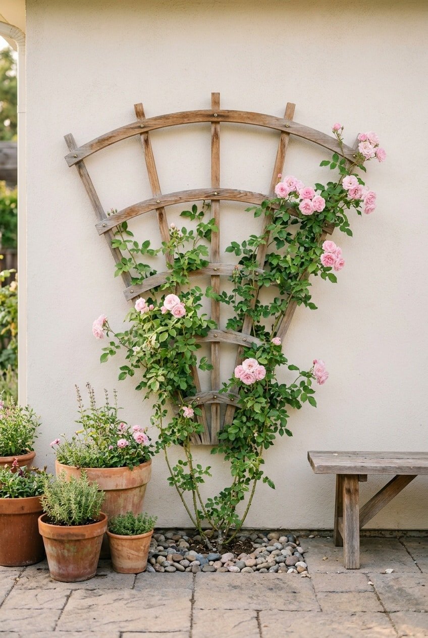 1. Classic Wooden Fan Trellis for Climbing Roses
