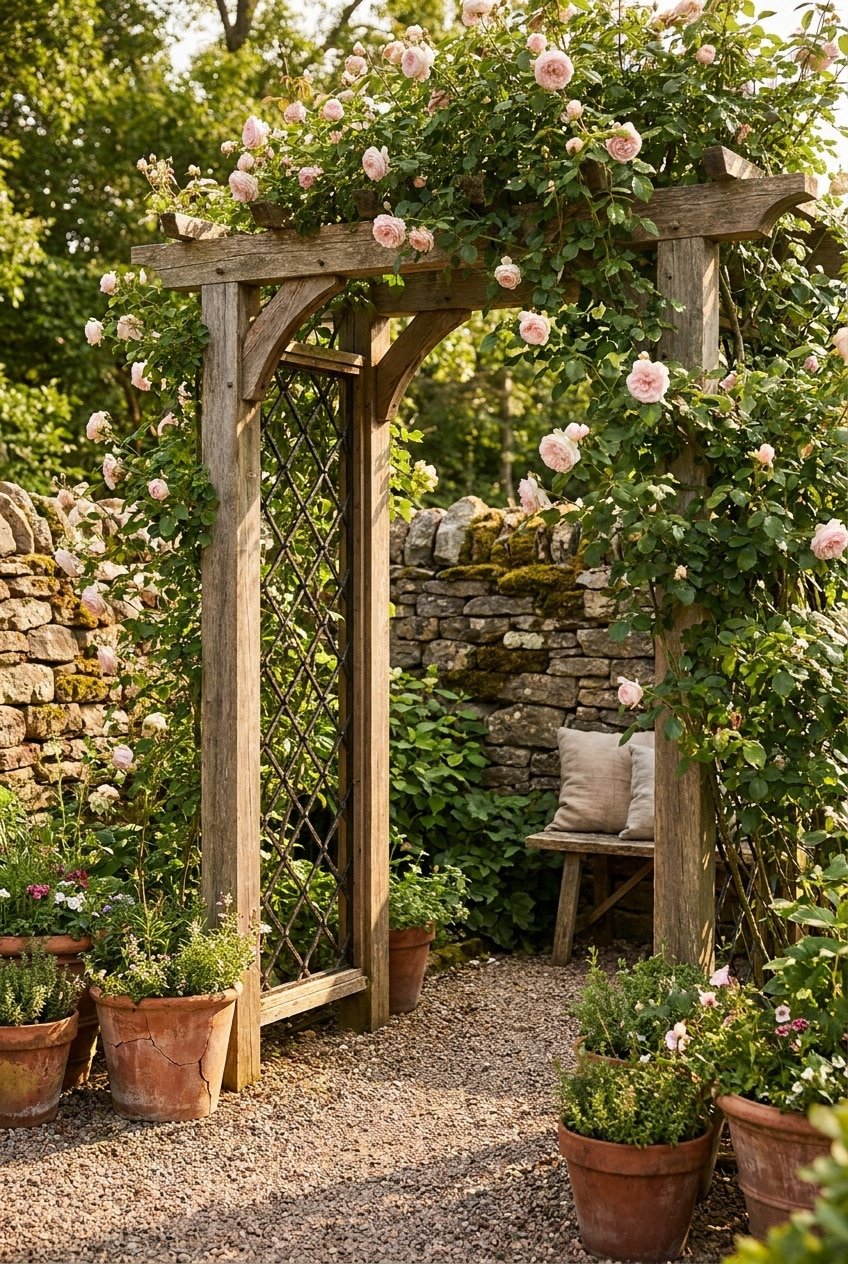 2. Rustic Arch Trellis Climbing Rose Trellis Idea