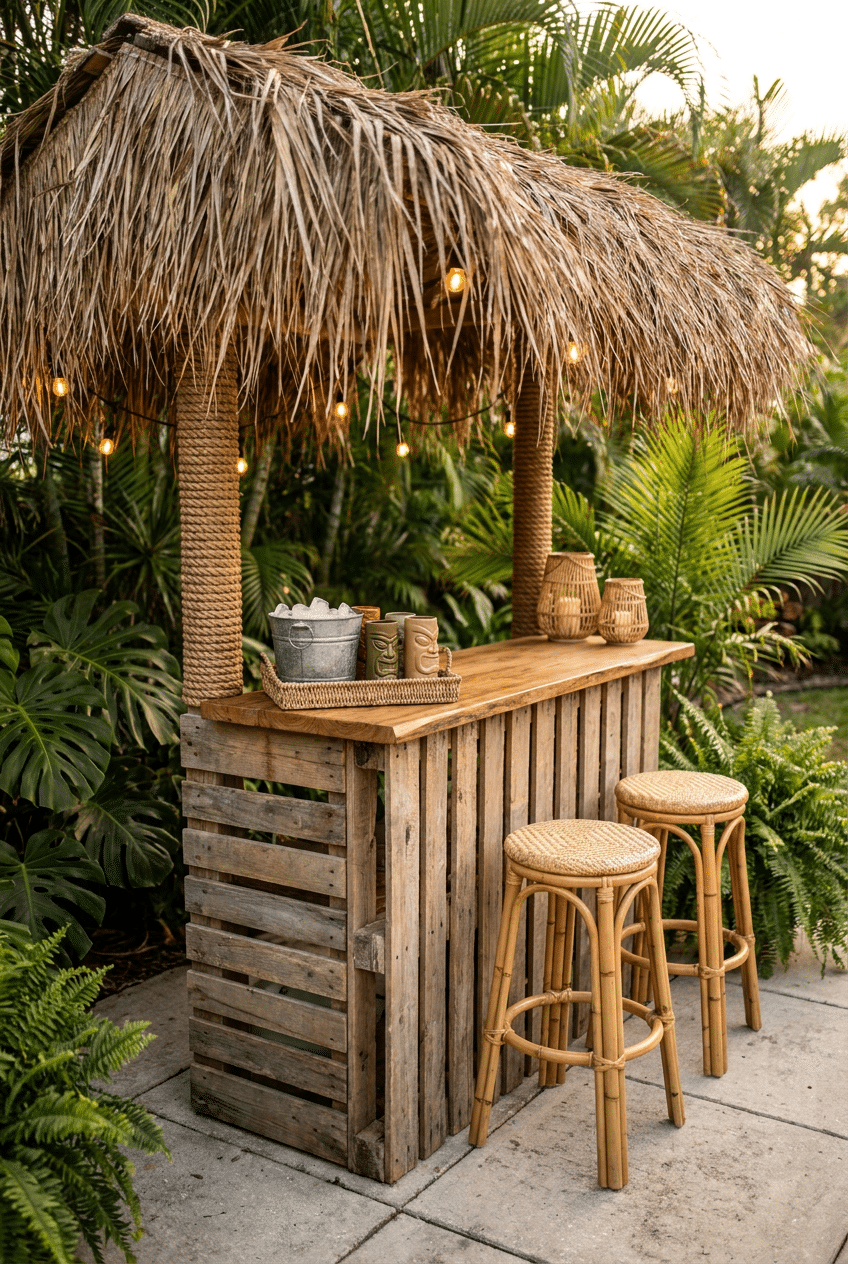 2. Repurpose a Wooden Pallet Into a Home DIY Tiki Bar