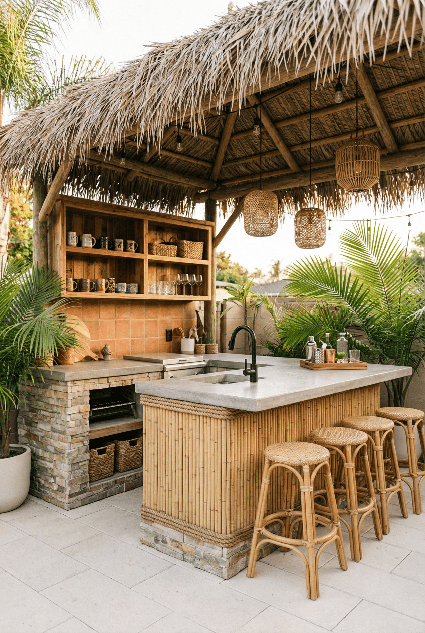 11. Build a Full Outdoor Kitchen-Style Home DIY Tiki Bar