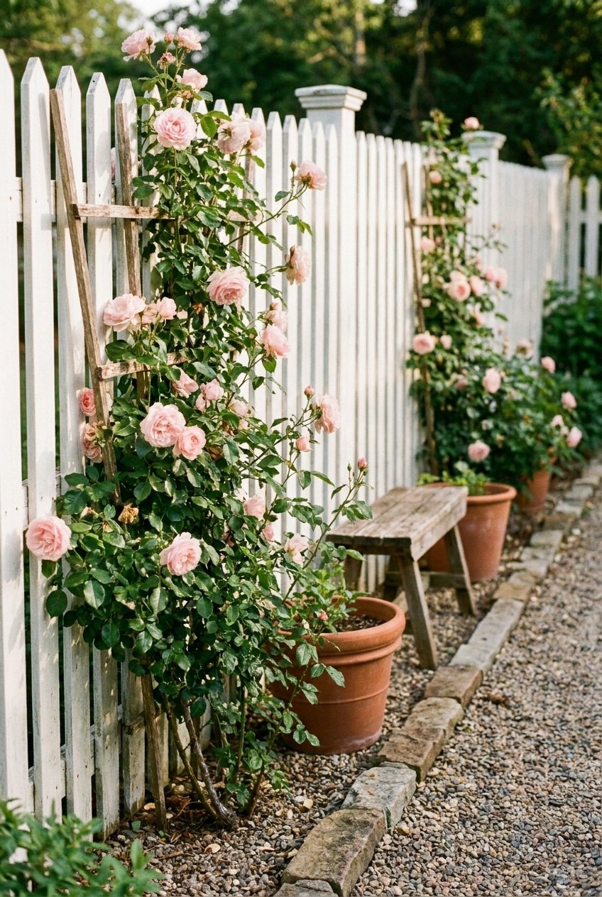 5. Picket Fence Climbing Rose Trellis