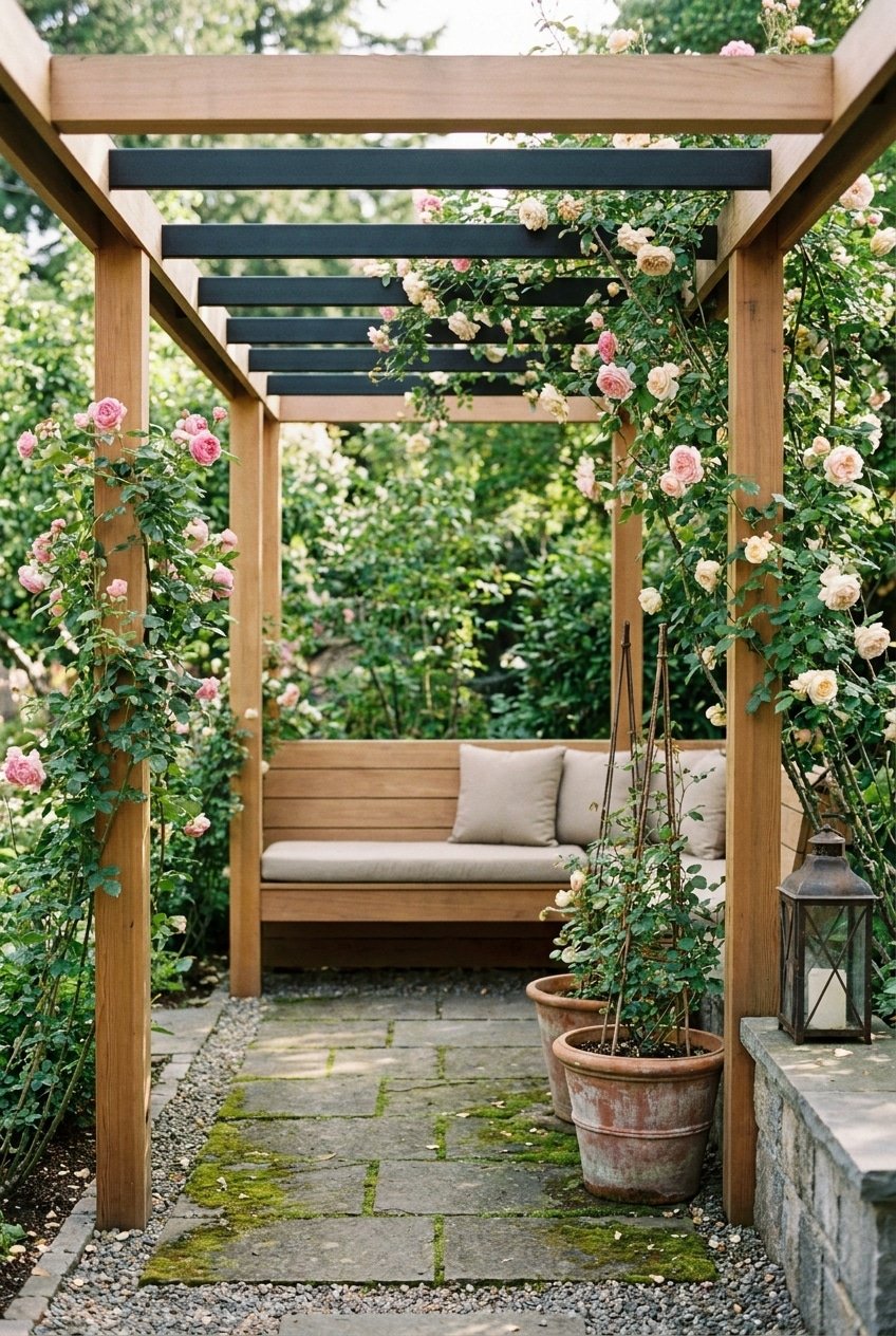7. Pergola-Style Rose Trellis