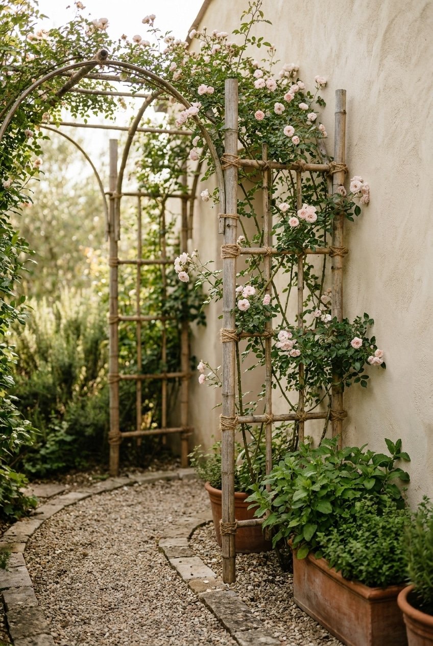 13. Bamboo Climbing Rose Trellis Idea