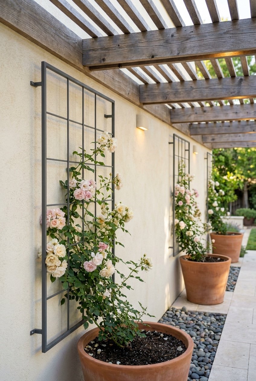 4. Pergola Wall Climbing Rose Trellis Idea